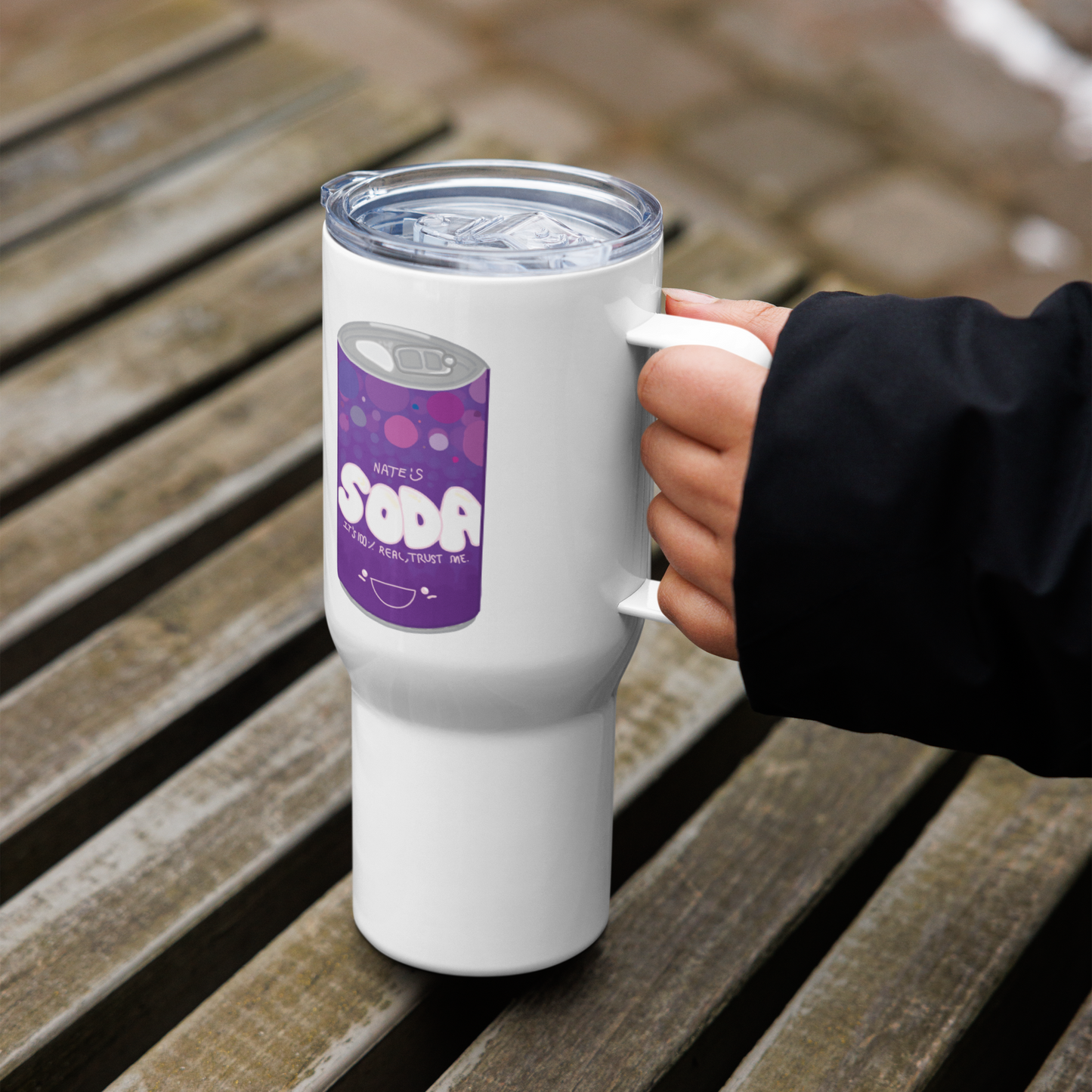 nate's soda (travel mug with handle)