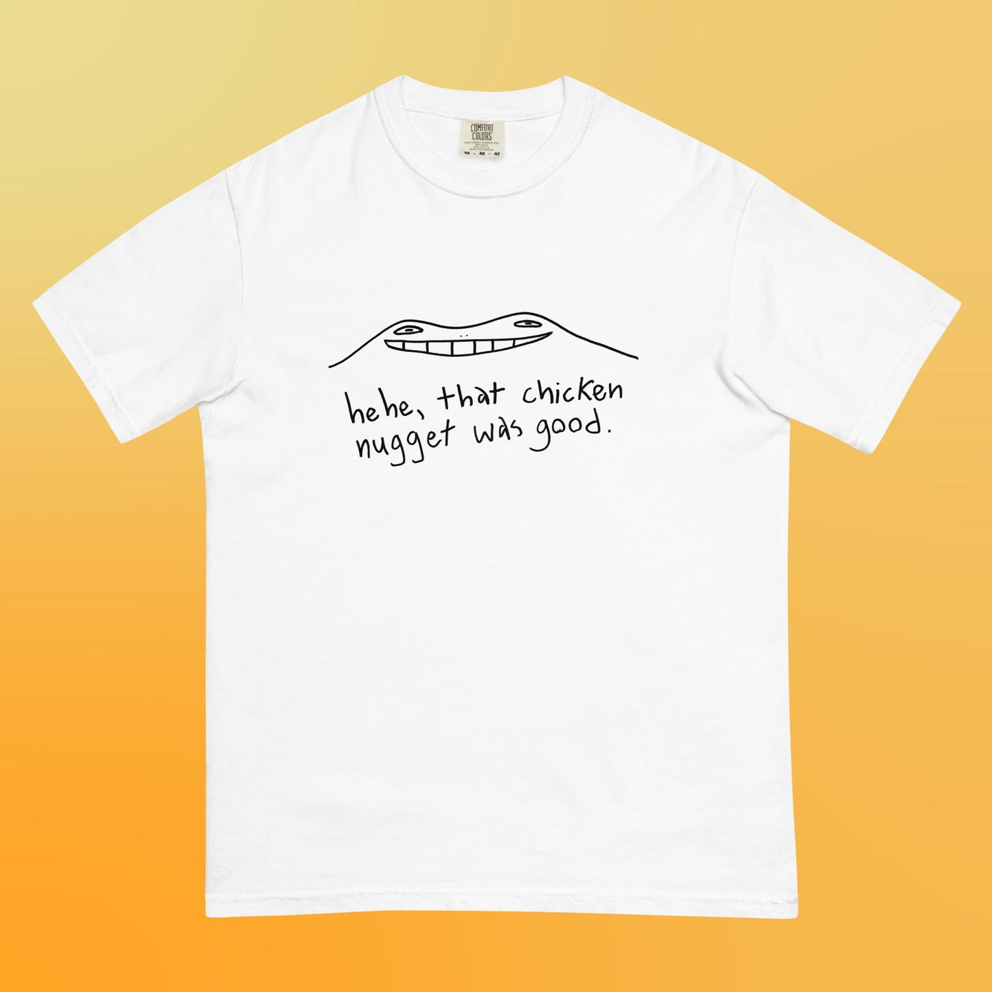 hehe, that chicken nugget was good (frog t-shirt)